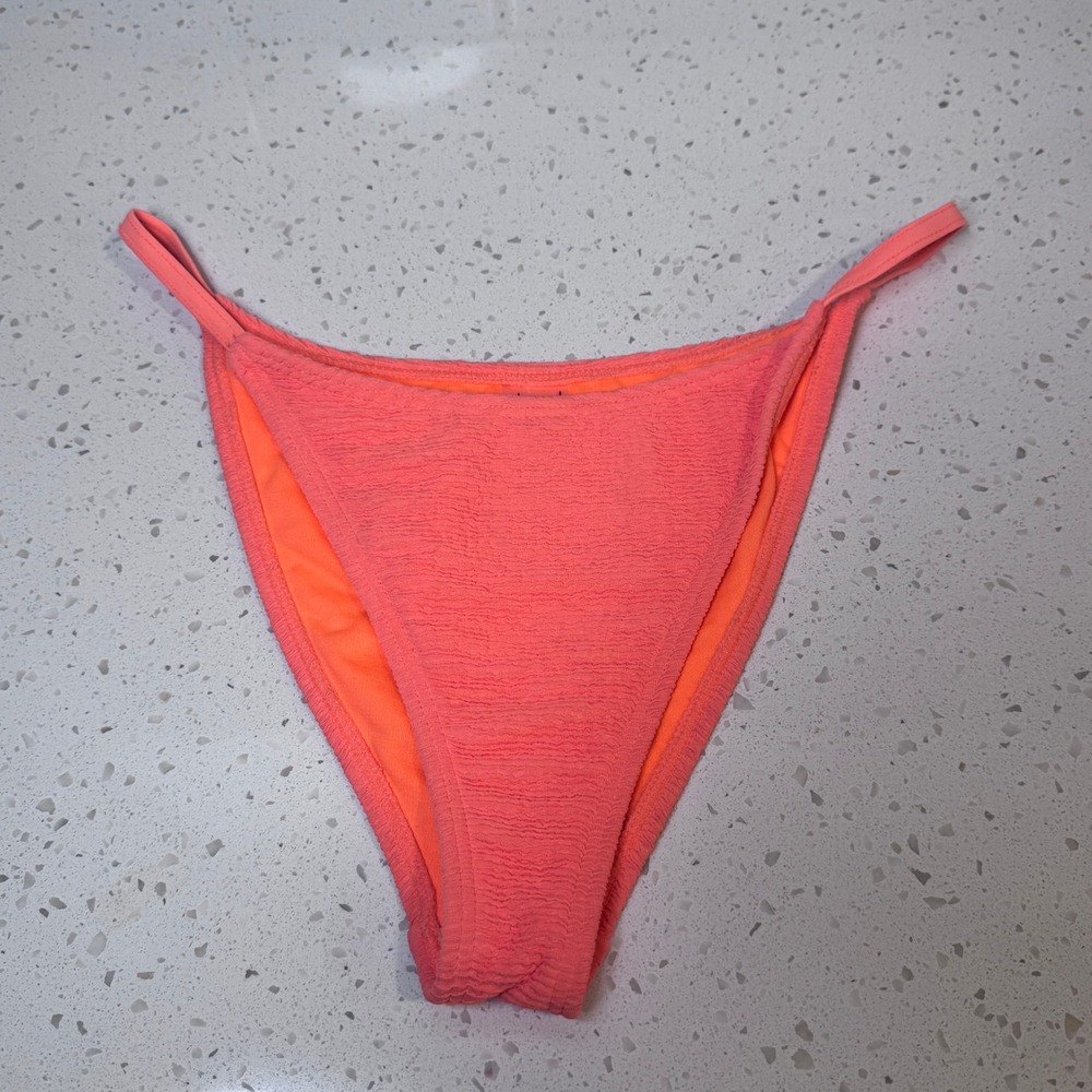 Damsel Neon Orange Smocked Crinkle High Cut Bikini Bottoms XL Cheeky Swimwear